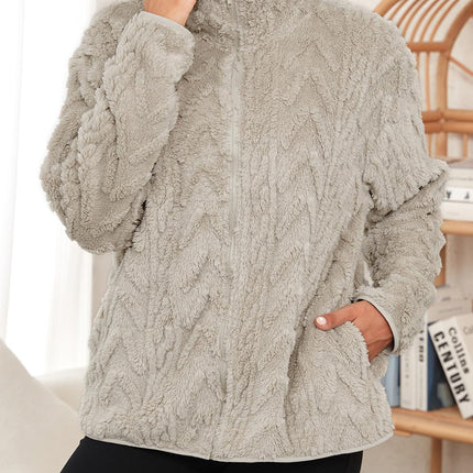 Fuzzy Zip Up Long Sleeve Jacket