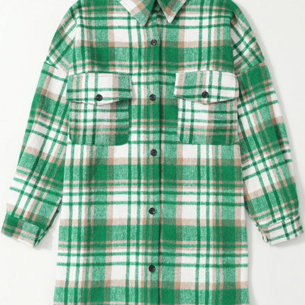 Plaid Flap Pocket Long Sleeve Shacket