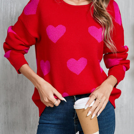 Angel Wings Heart Round Neck Dropped Shoulder Sweater