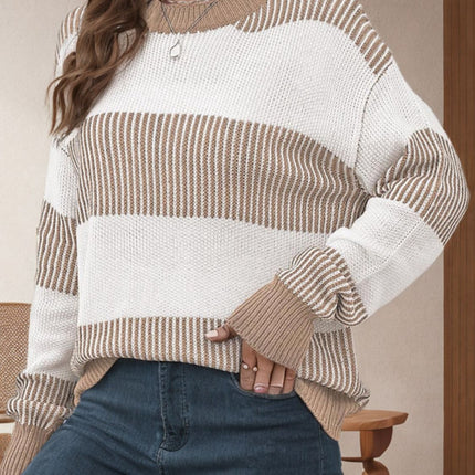 Striped Round Neck Long Sleeve Sweater