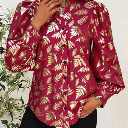 Printed Notched Long Sleeve Shirt