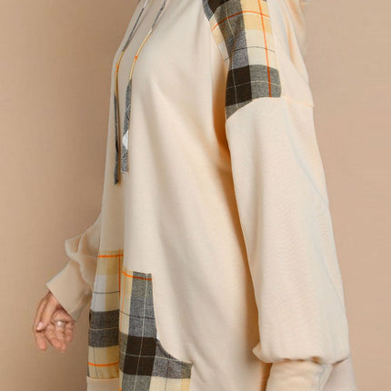 Drawstring Plaid Long Sleeve Hoodie