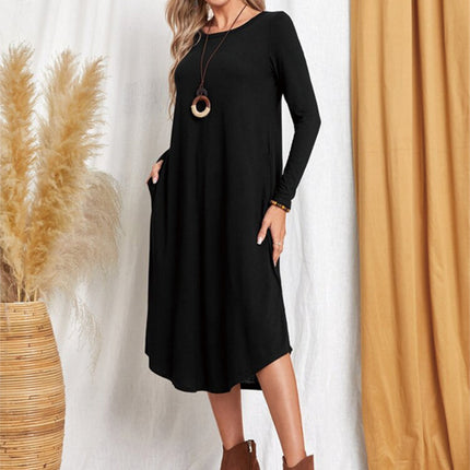 Pocketed Round Neck Long Sleeve Tee Dress