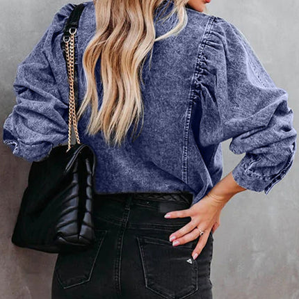 Collared Neck Buttoned Denim Shirt