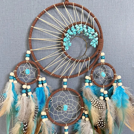 2023 New Dream catchers Retro 5 Ring Dream Catchers Home Decoration Indians Natural Stone Tree of Life Dreamcatcher Wall Hanging
