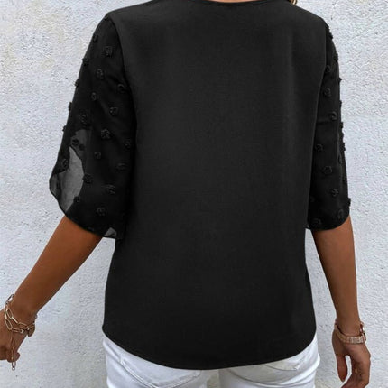 Swiss Dot Round Neck Half Sleeve Blouse