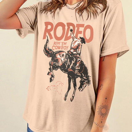 Cowboy Graphic Round Neck Short Sleeve T-Shirt - Vickie Lynn's