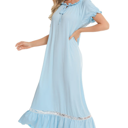 Lace Detail Short Sleeve Lounge Dress