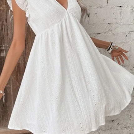 Eyelet Ruffled Cap Sleeve Mini Dress