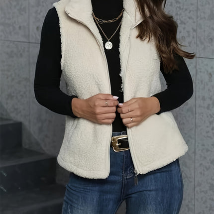 Zip Up Turtleneck Sherpa Vest Coat with Pockets