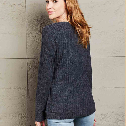 Double Take V-Neck Long Sleeve Ribbed Top