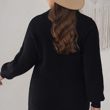 Plus Size Collared Neck Long Sleeve Sweater