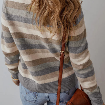 Striped Round Neck Long Sleeve Sweater