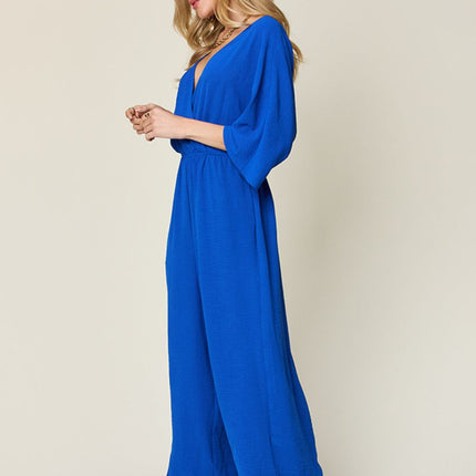 Double Take Full Size Half Sleeve Wide Leg Jumpsuit