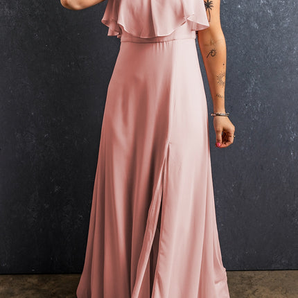 Slit Ruffled V-Neck Maxi Dress