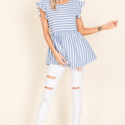 BOMBOM Striped Round Neck Blouse