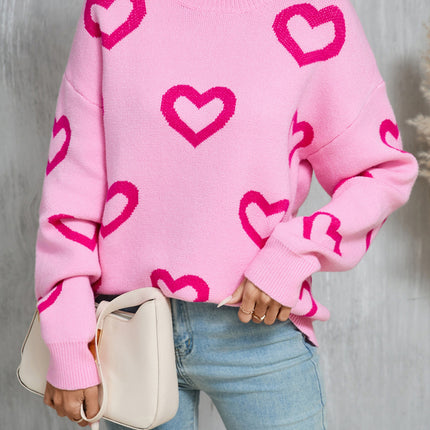 Angel Wings Heart Round Neck Dropped Shoulder Long Sleeve Sweater