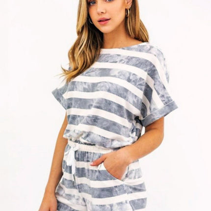 Striped Round Neck Top and Shorts Set