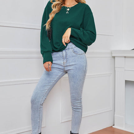 Double Take Round Neck Dropped Shoulder Pullover Sweater