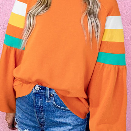 Color Block Round Neck Long Sleeve Sweatshirt