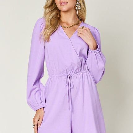 Double Take Full Size Drawstring Long Sleeve Romper