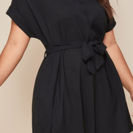 Plus Size Notched Tie Waist Mini Dress