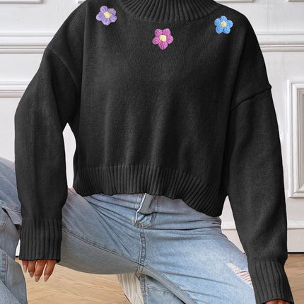 Flower Turtleneck Long Sleeve Sweater