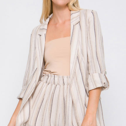 Love Tree Linen Woven Striped Blazer