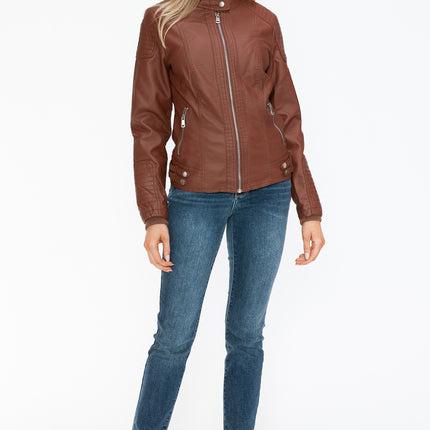 Snobbish Faux Leather Biker Jacket with Side Zip Pockets