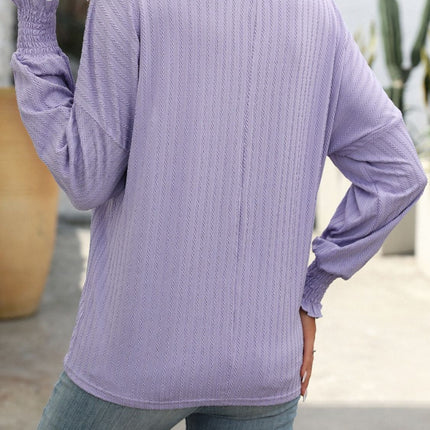 Textured Notched Lantern Sleeve T-Shirt