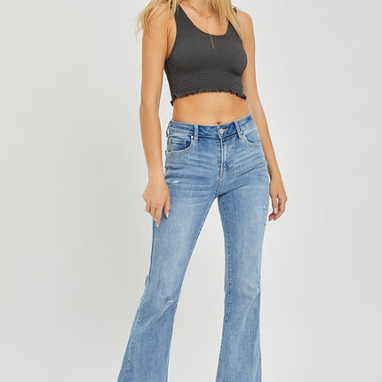 Risen Full Size High Rise Frayed Hem Flare Jeans