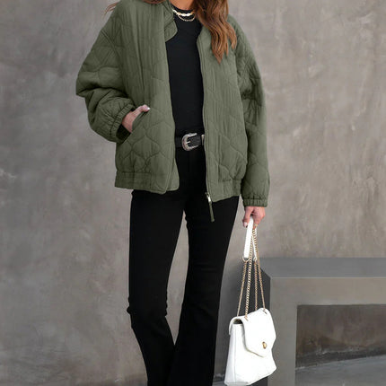 Zip Up Drop Shoulder Long Sleeve Puffer Jacket