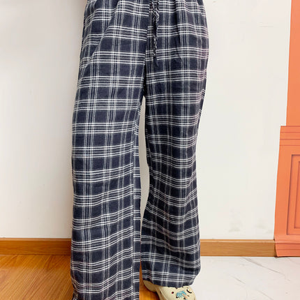 Plaid Drawstring Wide Leg Pants