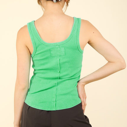 VERY J Washed Ribbed Tank with Placket Detail