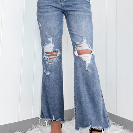 Distressed Raw Hem Bootcut Jeans