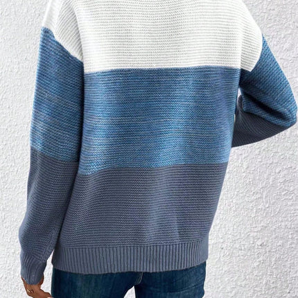 Color Block Drop Shoulder Long Sleeve Sweater