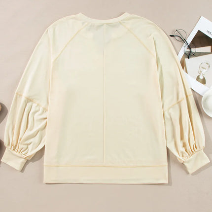 Slit Notched Long Sleeve Blouse