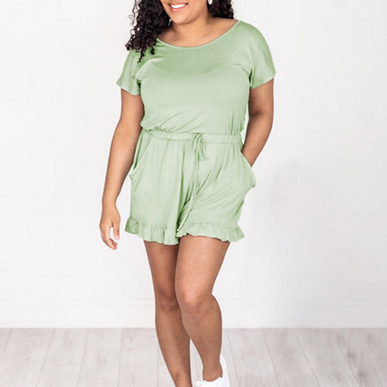 Ruffled Boat Neck Short Sleeve Romper