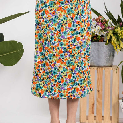 Celeste Full Size Floral A-Line Midi Skirt