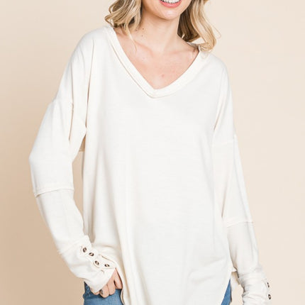 Culture Code Full Size V-Neck Dropped Shoulder Blouse