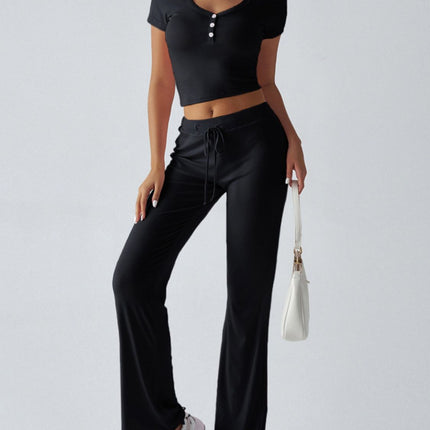 Devine Short Sleeve Top and Drawstring Pants Set