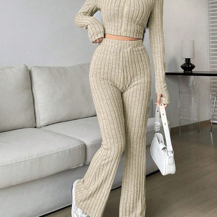 Zip Up Long Sleeve Top and Pants Set