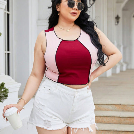 Plus Size Contrast Round Neck Tank