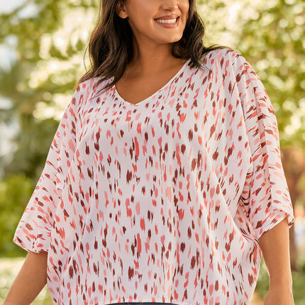 Plus Size Printed V-Neck Blouse