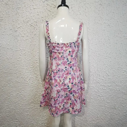 Women Floral Dress Romantic French Strap Dress Sexy Backless Short Dress Sleeveless Summer Holiday Sweet mini Dresses