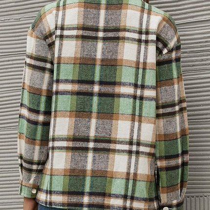 Plaid Collared Neck Long Sleeve Jacket