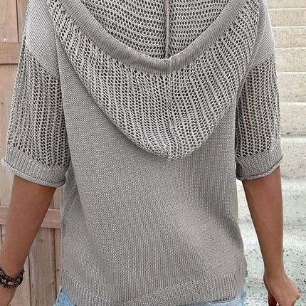 Drawstring Half Sleeve Hooded Sweater