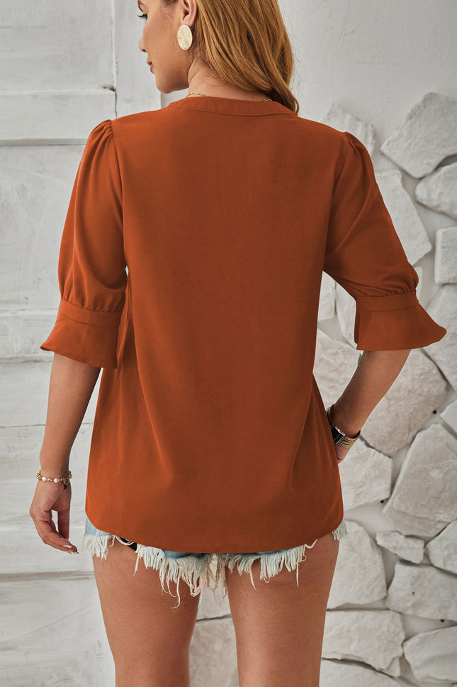 Notched Half Sleeve Blouse