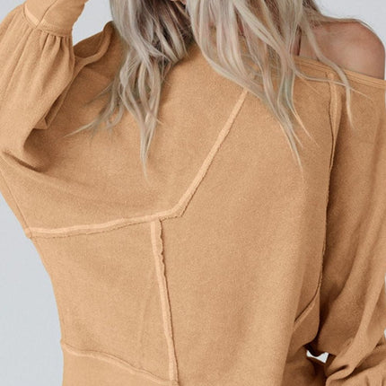 Exposed Seam Single Shoulder Long Sleeve Top