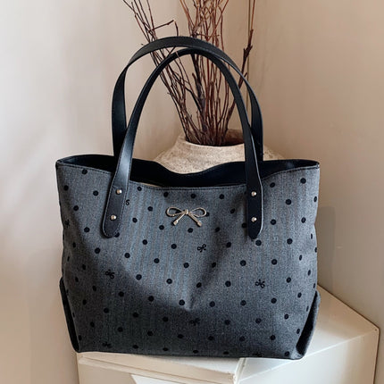 Polyester Bow Polka Dot Tote Bag